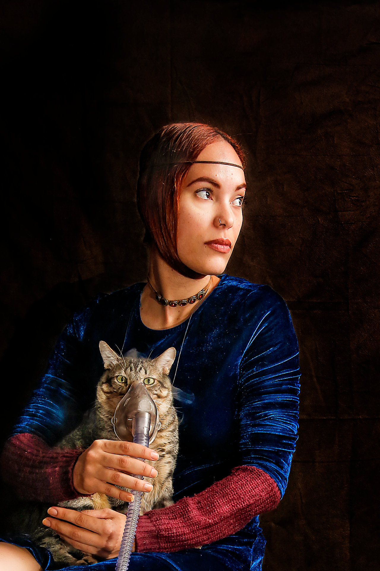 Dama com Gatinho Óleo sobre tela, cuidando do gatinho com cautela. 2020